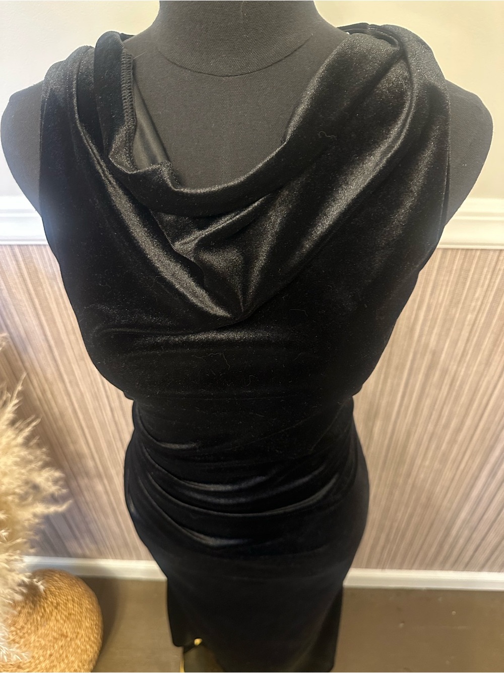 Grace Karin Black Velvet Maxi Dress Size 6 Cowl Neck Low Back Evening Formal - Picture 5 of 12